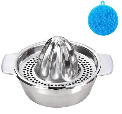 Produktbild von Ibenzoa® Manuelle Zitruspresse aus Edelstahl – 600 ml Auffangbehälter, konischer Presskegel mit Sieb, spülmaschinenfest, 12,2×5,3 cm