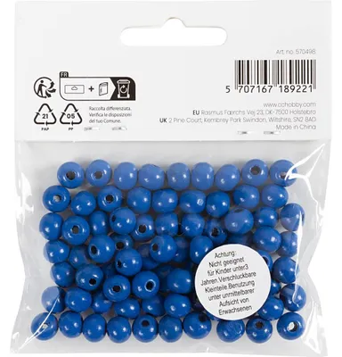 Produktbild von Holzperlen, D 8 mm, Lochgröße 2 mm, ca. 80 Stk, Blau, 15 g/ 1 Pck [HOB-570498]