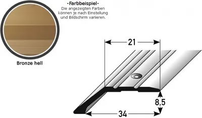 Produktbild von Abschlussprofil / Abschlussleiste Laminat "Huntsville", Einfasshöhe: 8.5 mm / 15.5 mm, Aluminium eloxiert, gebohrt / selbstklebend-bronze hell-1000-gebohrt-8.5