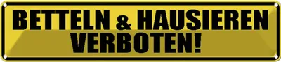 Produktbild von vianmo Blechschild 10x46 cm betteln & hausisern verboten Warnschild Hinweisschild Sicherheit Vorsicht