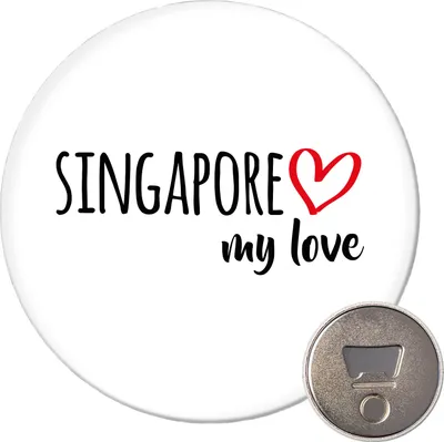 Produktbild von Huuraa Magnet Singapore my love 59mm Kühlschrankmagnet rund Flaschenöffner Geschenkidee