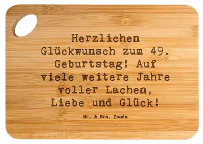 Produktbild von Mr. & Mrs. Panda Schneidebrett Spruch 49. Geburtstag Glückwünsche - Transparent - Geschenk, Freude schenken, jausenbrett, Frühstücksbrettchen, Hackbrett, vesperbrett