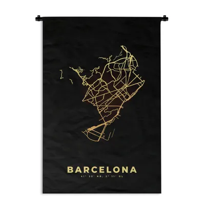 Produktbild von MuchoWow® Wandteppich Wandbehang Stadtplan - Spanien - Schwarz - Gold 60x90 cm Tapisserie Dekoration Wandtuch - Foto-Teppich - Abwaschbar