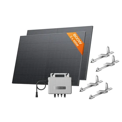 Produktbild von ECOFLOW STREAM Balkonkraftwerk mit Halterung (Garten/Boden) 0% VAT, 800 W Mikrowechselrichter, 2 × 400 W PV Solarpanels