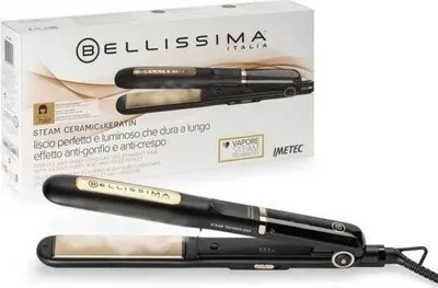 Obrázok produktu pre Bellissima Steam Ceramic & Keratin, Žehlička na vlasy, Para, Posuvník, 170 °C, 230 °C, Čierna, Zlato