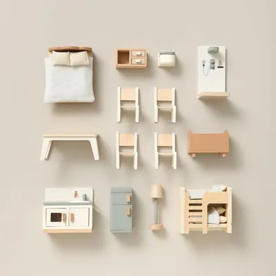 Produktbild von Petite Amélie Puppenhaus Möbel aus Holz - 14 Teiliges Set