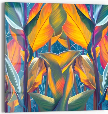 Produktbild von DEQORI Glasbild Echtglas 50x50 cm 'Exotisches Blättermeer' Wandbild Bild modern Deko