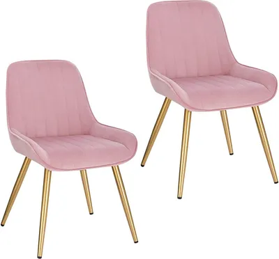 Produktbild von Eugad Esszimmerstuhl 2er Set Samt Metall Rosa, Ohne Armlehne, Ergonomisch, 100 kg, Kratzschutzfüße