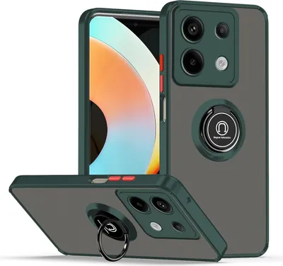 Produktbild von Hülle für Xiaomi Poco X6 Pro Matte Transluzent TPU Stoßfest Schutzhülle mit Ring Halter Ständer dunkelgrün