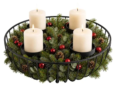 Productafbeelding van Relaxdays Adventskrans, 4 stompkaarsen, metaal, afmetingen: 10 x 33 cm, moderne adventsdecoratie, kerstkrans, zwart, AI-gegenereerde afbeelding