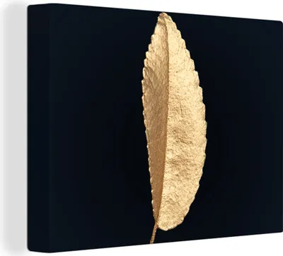 Produktbild von MuchoWow® - Leinwandbilder - Blätter - Schwarz und Gold - Luxus - Chic - Natur, Wandbild, Wanddeko Bilder Wohnzimmer, 80x60 cm