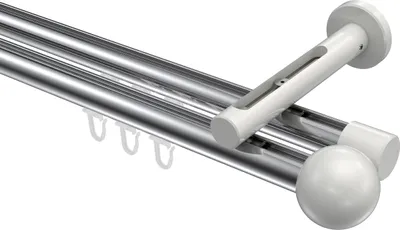 Produktbild von Interdeco Innenlaufstange / Gardinenstange mit Innenlauf Chrom / Weiß, Typ Siteno Luino (Kugel), 20 mm Ø 2-läufig, 480 cm