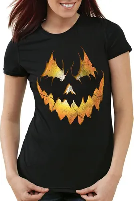 Produktbild von style3 Halloween Kürbiskopf Damen T-Shirt, Farbe:Schwarz, Größe:XL