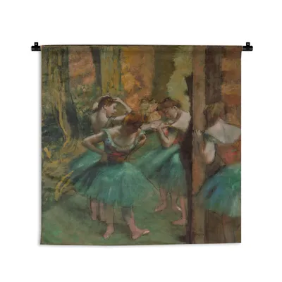 Produktbild von MuchoWow® Wandteppich Wandbehang Tänzerinnen Rosa und Grün - Gemälde von Edgar Degas 90x90 cm Tapisserie Dekoration Wandtuch - Wandaufhänger