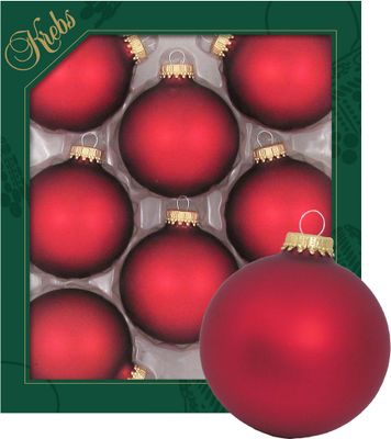Krebs Glas Lauscha 8er Set einfarbige Christbaumkugeln in Satin Rot - Größe ca. 7cm - 70209