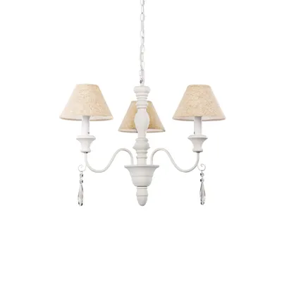 Produktbild von Shabby Chic-Provence Kronleuchter Metall-Holz Weiß 3 Lichter E14