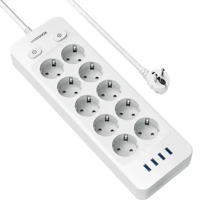 Productafbeelding van Stekkerdoos met 4 USB, 10-voudige stekkerdoos met schakelaar