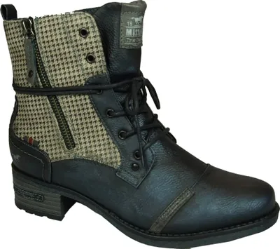 Produktbild von Mustang Damen Schnürboot Stiefelette Kurzschaft Schaft im Pepita Muster 1229-510, Größe:41 EU, Farbe:Schwarz