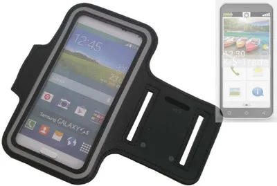 Produktbild von Kompatibel mit Emporia Smart.5mini Neopren Jogging Armband Sportarmband Oberarmband schwarz kompatibel mit Emporia Smart.5mini mit Reflektor Streifen.