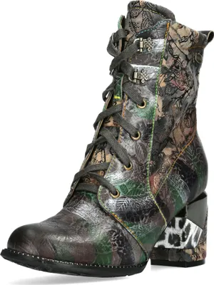 Produktbild von Laura Vita Damen Stiefelette mehrfarbig florales Muster Animal Print Maevao 10, Größe:39 EU, Farbe:Grün