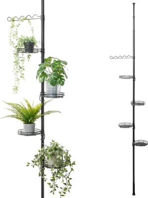Produktbild von bremermann Teleskop-Blumenregal mit 4 Ablagen und Rankelhilfe, Blumentreppe höhenverstellbar von 140 bis 290 cm, schwarz