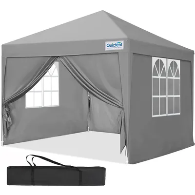 Image de Quictent Pavillon, pavillon pliable 2x2m avec 4 panneaux latéraux, pavillon de jardin imperméable, tente de fête, tente de jardin pour les fêtes et les marchés aux puces, gris