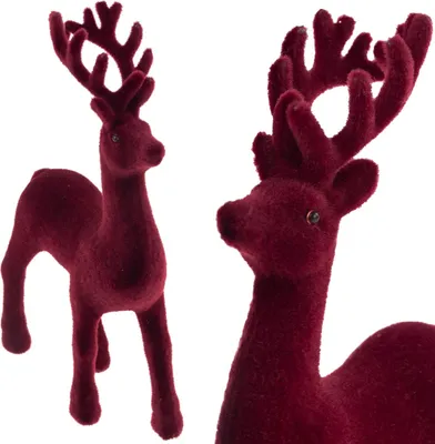 Produktbild von Rentierfigur beflockter Samt bordeauxrot dekorative Weihnachtsdekoration