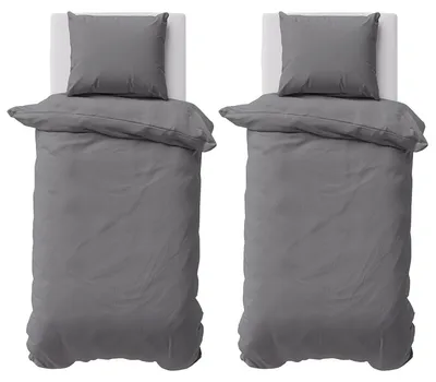 Produktbild von Bettwäsche 135x200 cm Bettbezug 100%Baumwolle Renforce Einfarbig Bettgarnitur Set Grau 4 teilig