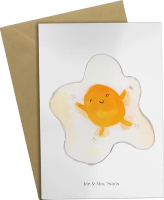 Produktbild von Mr. & Mrs. Panda Grußkarte Spiegelei Ei - Weiß - Geschenk, Glücklich, einladungskarten, dankeskarten, babykarte, weihnachtskarten, Lustige Sprüche, Liebe, hochzeitskarten