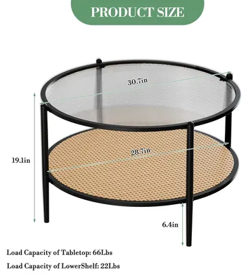 Produktbild von Runder Couchtisch mit Ablage - Wohnzimmertisch - Metallgestell aus Eisen - Mit Stauraum - Modernes Design - 78x78x48,5 cm - Schwarz