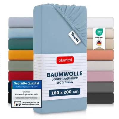 Productafbeelding van Blumtal set van 2 spannenlakens voor topper, 180x200x15 cm - 100% katoen