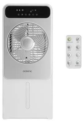 Obrázok produktu pre Ventilátor s rozprašovačom 3 v 1 – 50 W – priemer 23 cm – LED displej – diaľkové ovládanie – časovač – jednosmerný motor – sivá a biela