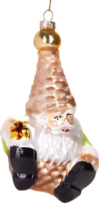 Produktbild von BRUBAKER Zwerg mit Geschenk - Handbemalte Weihnachtskugel aus Glas - Christbaumschmuck Figuren lustig Deko Anhänger Baumkugel - 12 cm