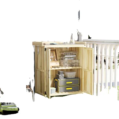 Image de Abri de jardin, construction en bois naturel, grand espace de rangement, bois naturel
