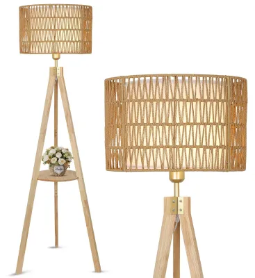 Obrázok produktu pre Vintage drevená stojaca lampa s policou