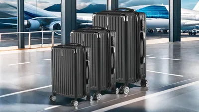Produktbild von Kofferset 3tlg Hartschalenkoffer Reisekoffer mit Erweiterung Set, TSA, 4 Rollen, S M & L,Schwarz