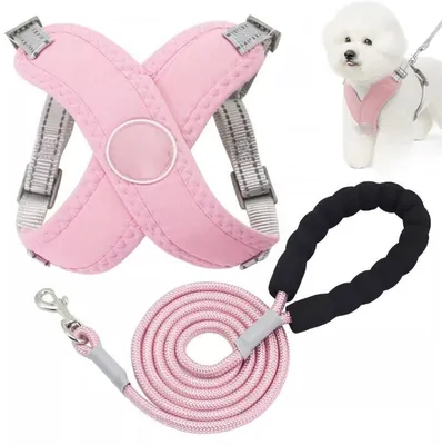 Produktbild von Hundegeschirr Set S - mit Leine 1.5 m - Reflektierendes Anti Zug Geschirr - Verdickt - Verstellbares Brustgeschirr für kleine Hunde Katzen