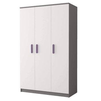 Kleiderschrank Drehtürenschrank Kinderkleiderschrank Schrank 120cm Grau/Weiß mit erikafarbigen Griffen - JONAS 19