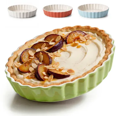 Produktbild von Praknu Tarteform aus Keramik 28 cm - Hoher Rand - Mit Antihaftbeschichtung - Kratz- und Schnittfest - Einfach zu Reinigen (Blau)