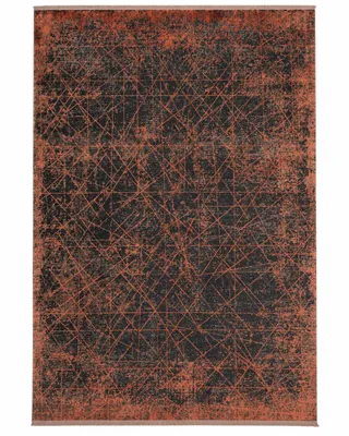 Productafbeelding van Aureon tapijt, 300 x 200 cm – 100% wol met zijden afwerking, machinaal geweven, modern geometrisch design in oranje en grijs