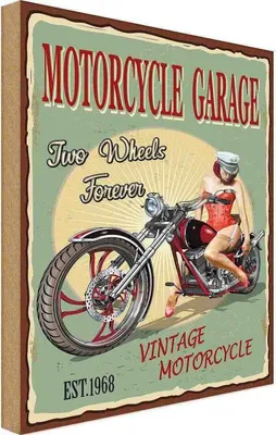 Produktbild von vianmo Holzschild 30x20 cm Pinup Motorcycle Garage Vintage Pin Up