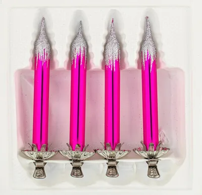 Produktbild von 4tlg. Glas-Baumkerzen Set in "Hochglanz Pink Silber"- Weihnachtsbaumkerzen