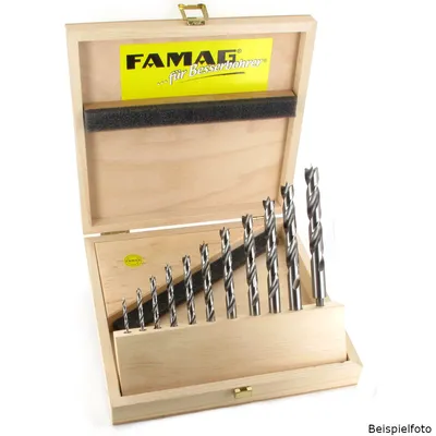 Produktbild von Famag Holzspiralbohrer HSS-G Bits lang 1597.511 - 11-teilig im Holzkasten Ø 3, 4, 5, 6, 7, 8, 9, 10, 11, 12, 13 mm - Aktion