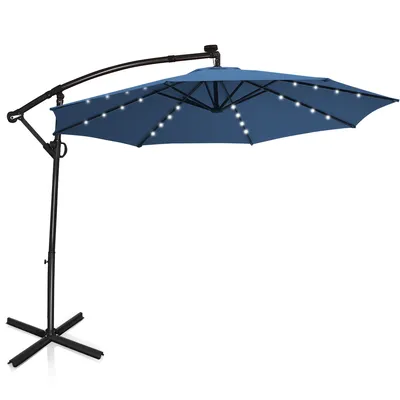 Produktbild von COSTWAY 300cm Sonnenschirm mit LED-Solar-Beleuchtung, 360° Drehbar Ampelschirm neigbar mit Kurbel & Kreuzfuß, Terrassenschirm Gartenschirm LED Schirm für Garten, Terrasse, Pool, Balkon