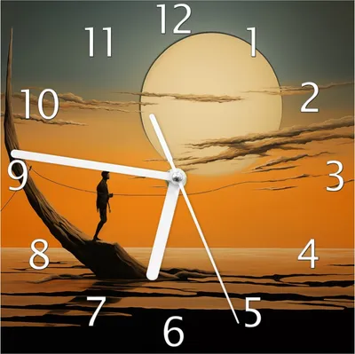 Produktbild von Wallario Design Wanduhr Einsam im Sonneruntergang aus Echtglas, Größe 20 x 20 cm