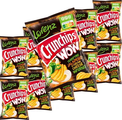 Produktbild von Lorenz Crunchips WOW Jalapeno & Sour Cream geriffelte Kartoffelchips VPE (10x110g Beutel)