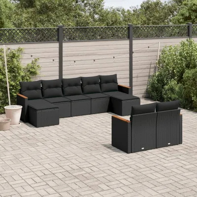 Produktbild von 9-tlg. Garten-Sofagarnitur mit Kissen Schwarz Poly Rattan 3258800