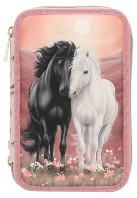 Produktbild von Depesche 13968 Miss Melody Blossom Pony - Gefüllte 3-Fach Federtasche in Rosa, mit Pferde Motiv und Pferde-Muster, Federmappe mit Buntstiften, Schere, Lineal UVM.