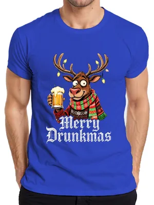 Immagine prodotto di Maglietta da uomo Merry Drunkmas Reindeer with Beer Christmas Funny Gift Party, blu, 3XL
