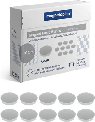 Produktbild von magnetoplan Rundmagnet "Basic" 24 mm grau 10 Magnete
